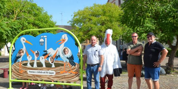 Panneau photos "Bienvenue à Sarralbe sur télé cigogne"