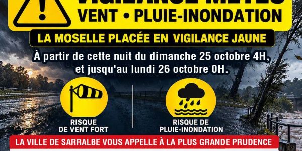 VIGILANCE JAUNE – VENT ET PLUIE-INONDATION